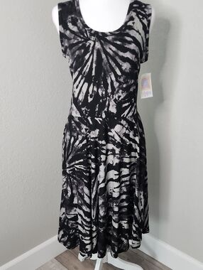 LuLaRoe Nicki Black & Gray Tie-Dye Tank Midi Dress Medium